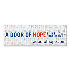 Custom branded textured sticker strip example for foster care organization