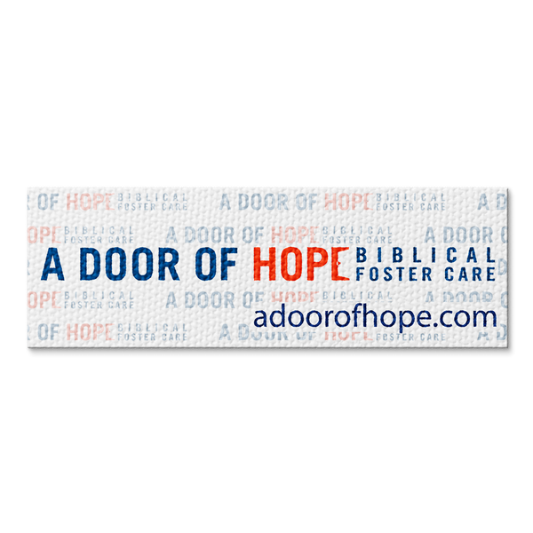 Custom branded textured sticker strip example for foster care organization