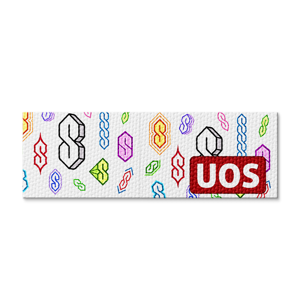 Retro style S pattern design with University logo on custom textured sticker strip
