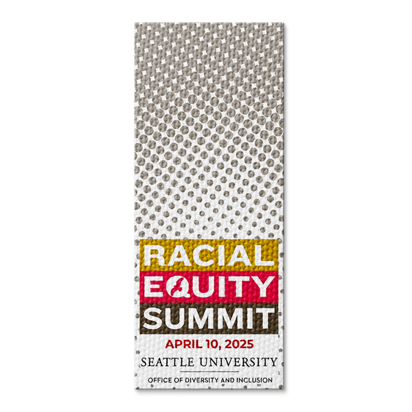 Text-heavy event branding design on custom textured sensory sticker strip
