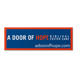 Custom sticker strip example for foster care organization with orange border