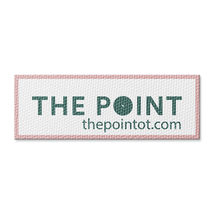 Text logo design with website and pink border on custom sticker strip