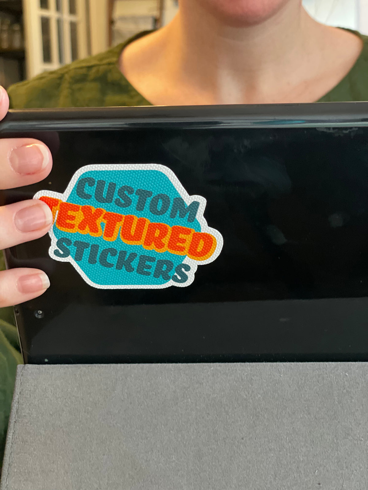Close-up of textured stickers